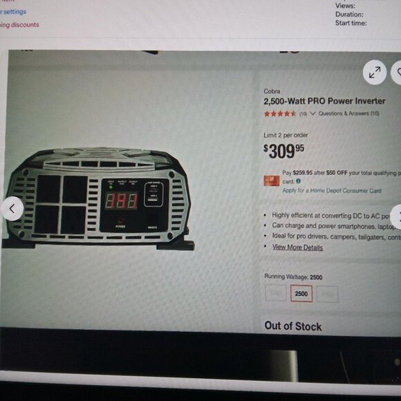 COBRA PRO 2500W PROFESSIONAL GRADE 2500 WATT POWER INVERTER WITH CABLES $309 - Picture 1 of 2